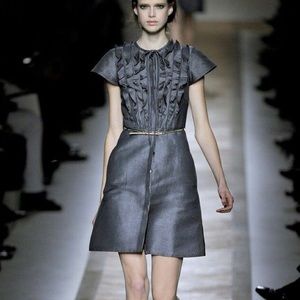 Valentino gray denim ruffle-front dress